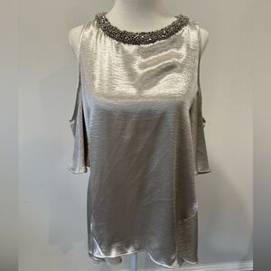 Jennifer Lopez Silver Beaded Cold-Shoulder Camisole